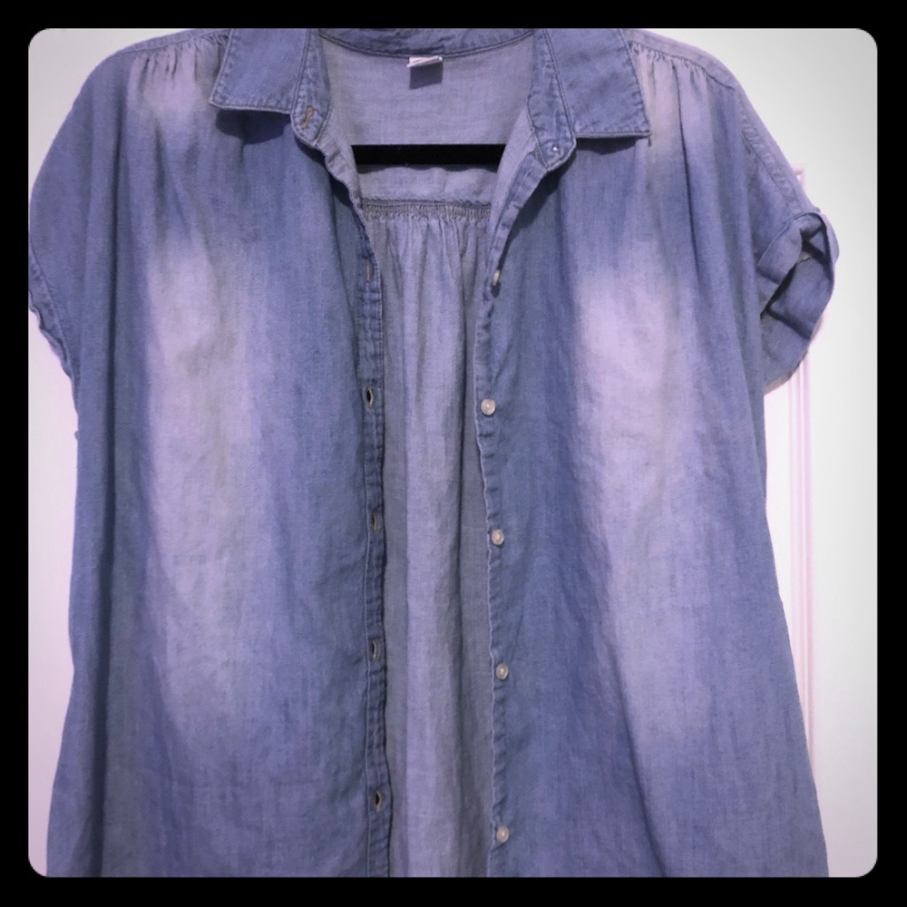 Chambray cap sleeve button down